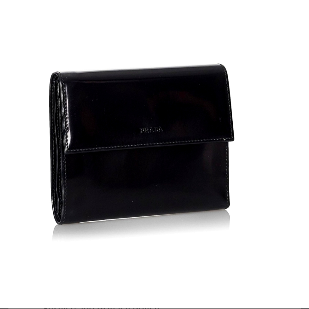 Black PRADA trifold wallet EUC